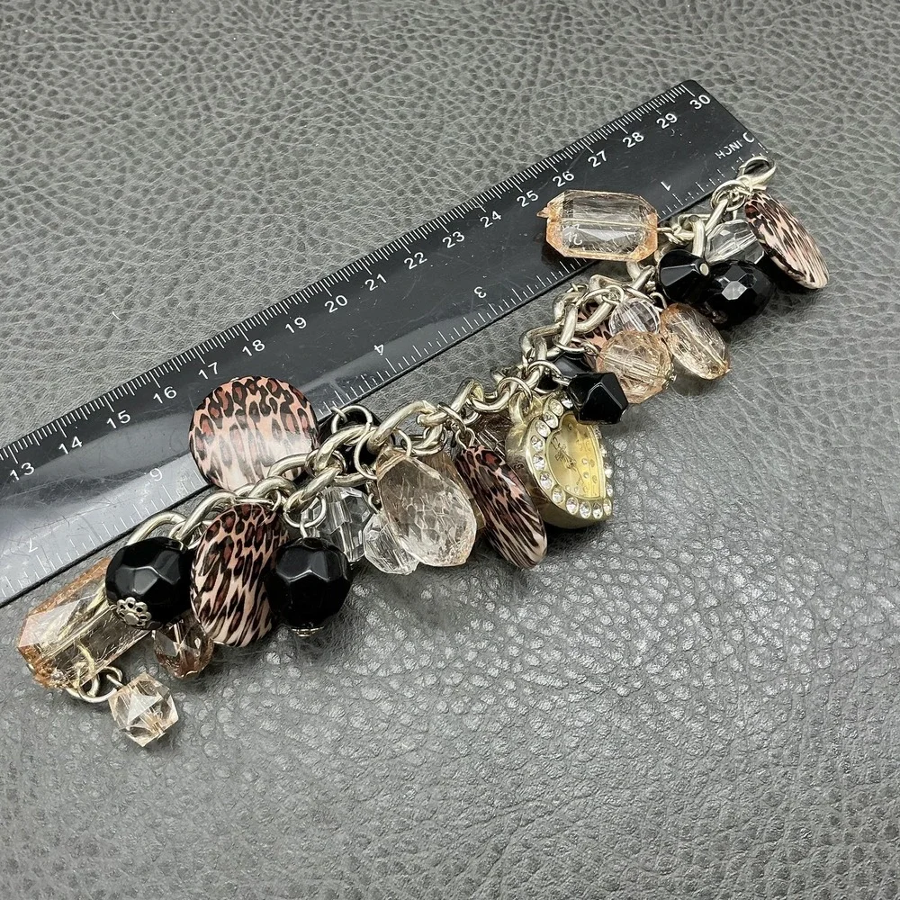 Figaro Bracelet Heart Watch Charm Leopard Bead‎ Multicolor Womens NEW BATTERY
